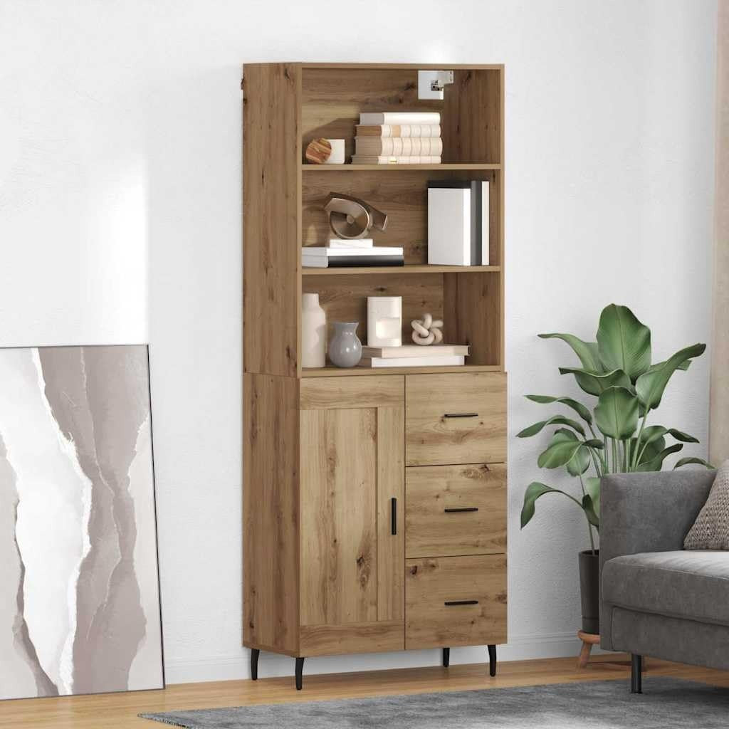 Armoire colonne chene artisanal 180 cm avec tiroir, meuble haut moderne pour cuisine ou salon