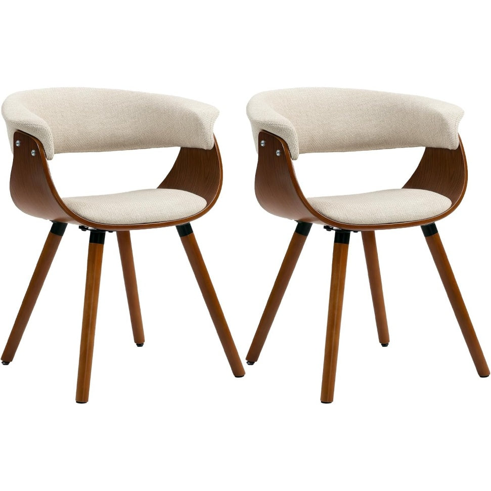 Deux chaises beiges avec structure en bois massif, siege confortable pour salle a manger cuisine ou salon