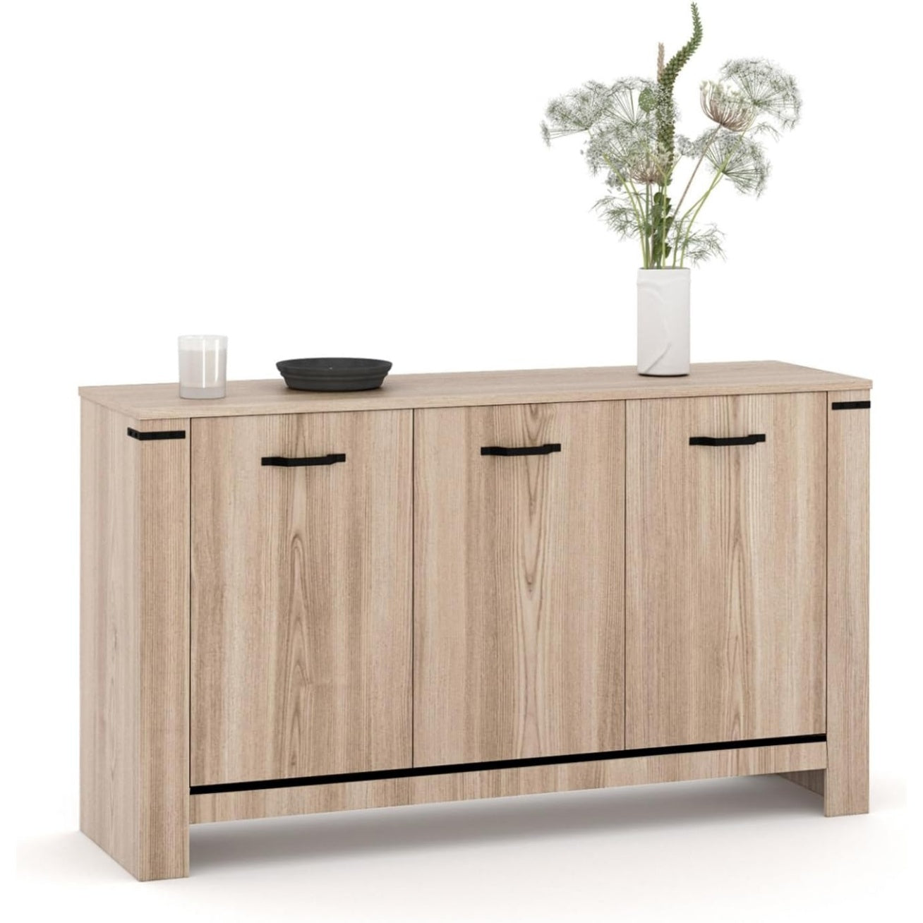 Bahut design 140 cm avec trois portes, finition contemporaine et espace adapte au rangement du salon