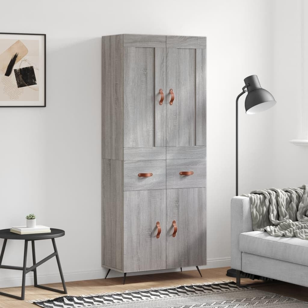 Buffet gris Sonoma 69,5 x 34 x 180 cm avec portes et pieds metalliques, rangement moderne pour couloir salon salle a manger ou bureau