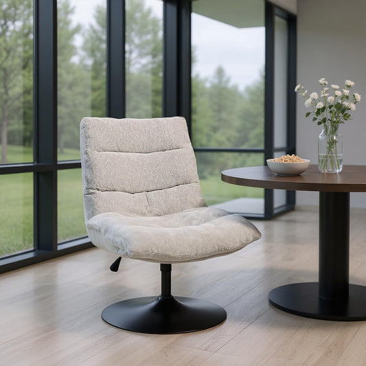 Chaise pivotante en chenille grise reglable en hauteur avec dossier inclinable et base pratique
