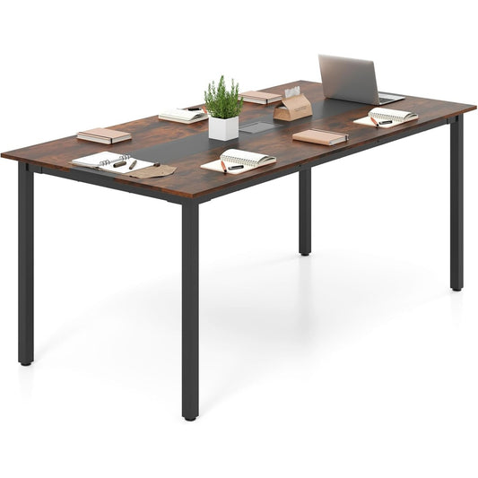 Table de conference rustique marron 180 x 90 cm avec passage cable pratique pour reunion ou repas