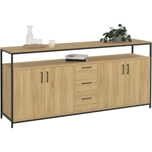 Buffet XXL 180 cm design industriel avec quatre portes et tiroirs spacieux