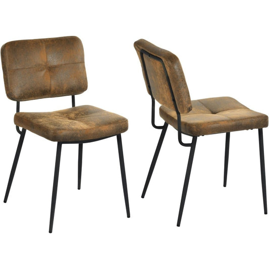 Deux fauteuils vintage en suidine marron avec dossier confortable, rembourrage doux et structure metallique pour interieur moderne, 54 x 45 x 82 cm