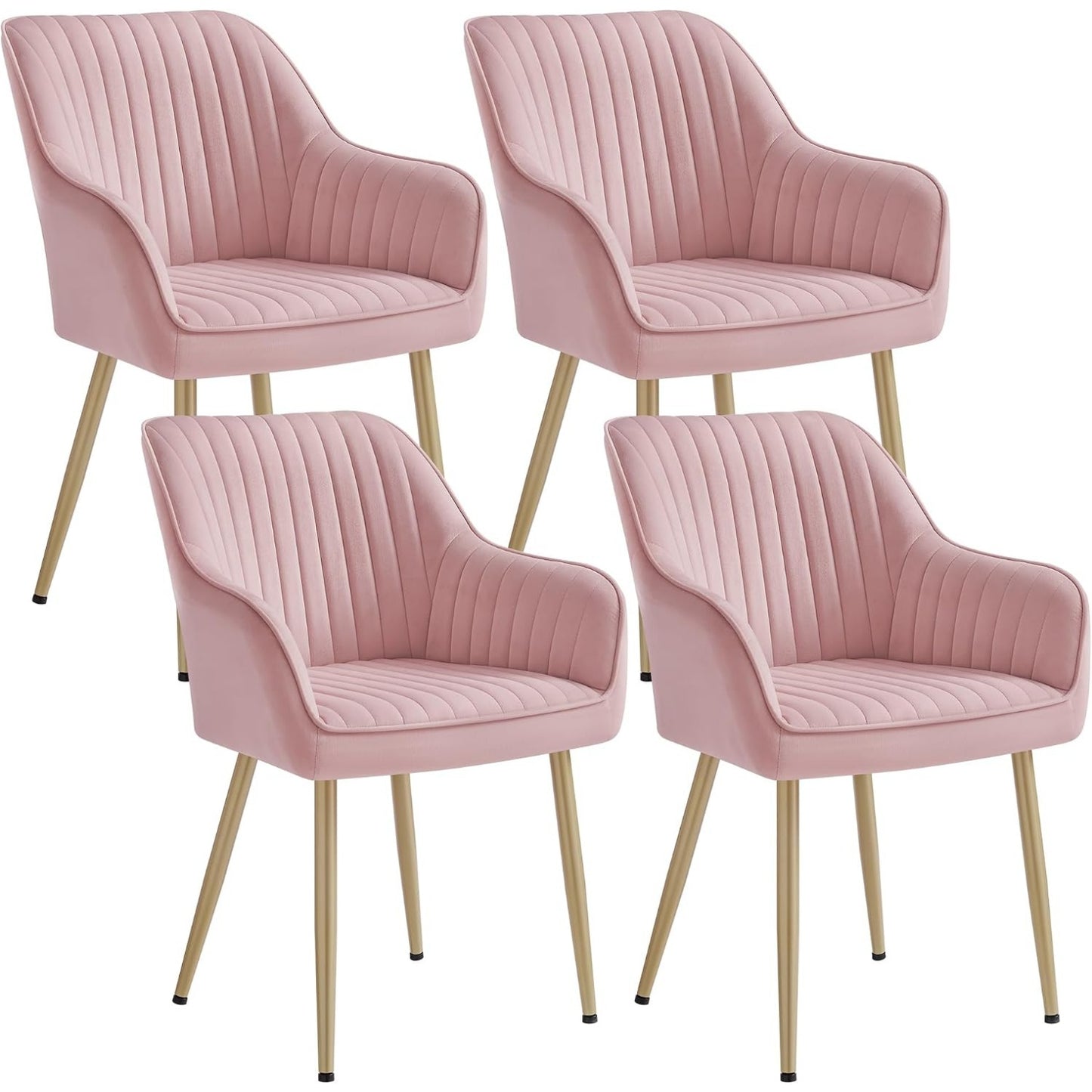 Lot de 4 fauteuils repas rose bonbon en velours avec accoudoirs et pieds dores elegants