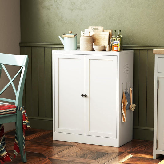 Armoire de cuisine blanche en metal 88 cm avec etagere reglable, meuble de rangement fonctionnel pour cuisine et salle a manger
