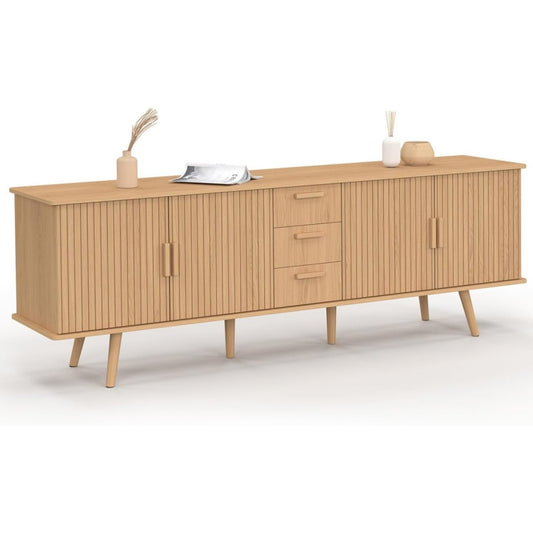 Grand meuble 180 cm effet lattes bois avec quatre portes et trois tiroirs