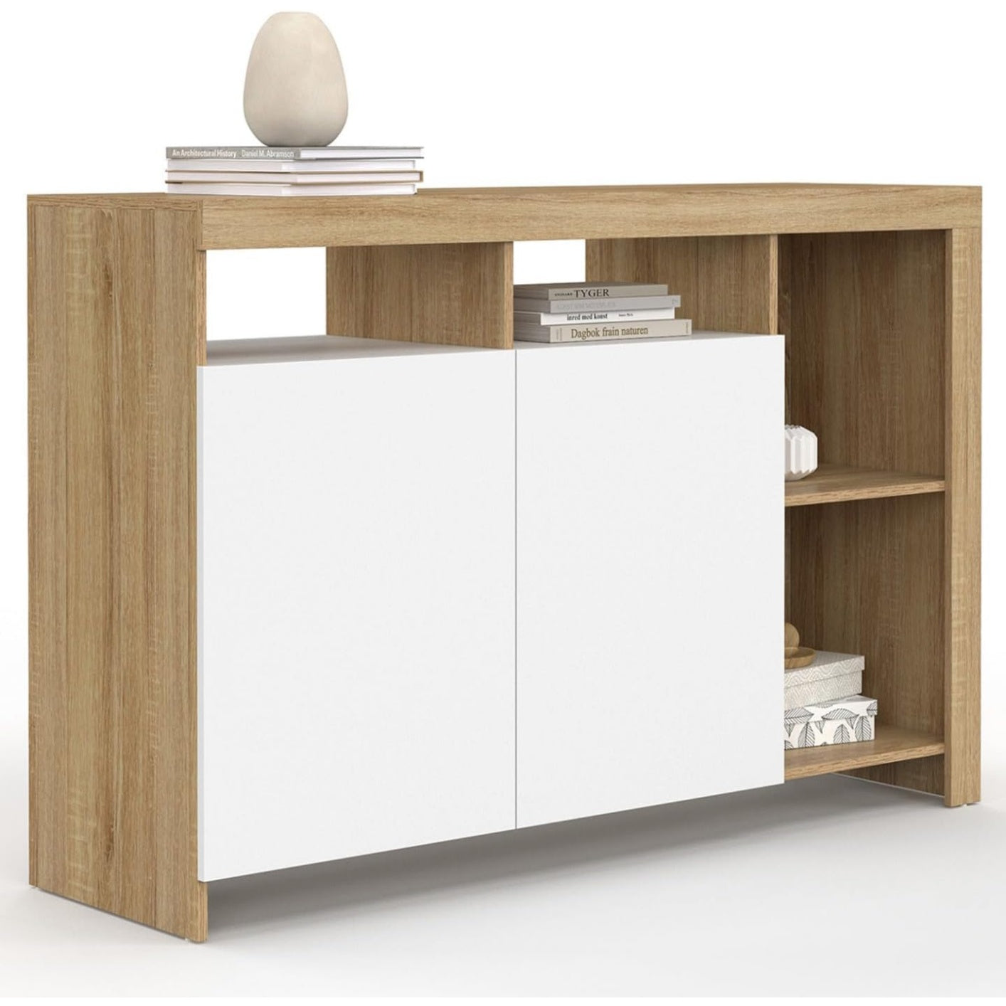 Meuble Malo 110 cm en bois avec facades blanches, rangement compact pour interieur contemporain