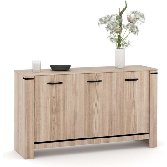 Bahut design 140 cm avec trois portes, finition contemporaine et espace adapte au rangement du salon