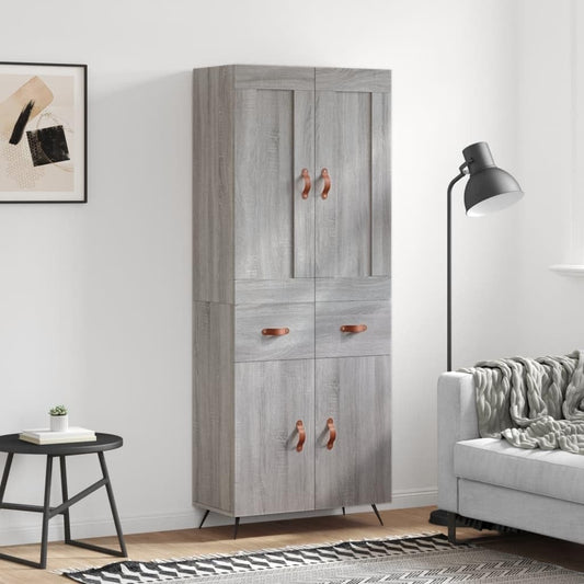 Buffet gris Sonoma 69,5 x 34 x 180 cm avec portes et pieds metalliques, rangement moderne pour couloir salon salle a manger ou bureau