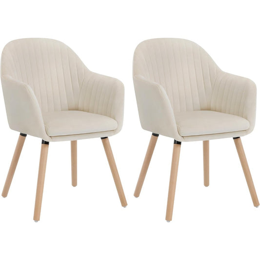 Ensemble de deux chaises repas en velours creme blanc, design confortable pour cuisine salle a manger ou espace travail