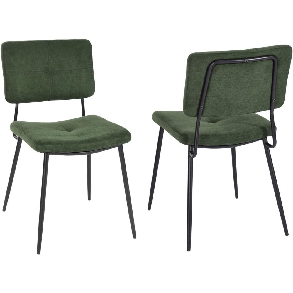 Fauteuils retro verts lot de 2 avec assise en tissu rembourre, pieds metalliques et design vintage pour cuisine salon chambre ou bureau, 59,5 x 45 x 82 cm