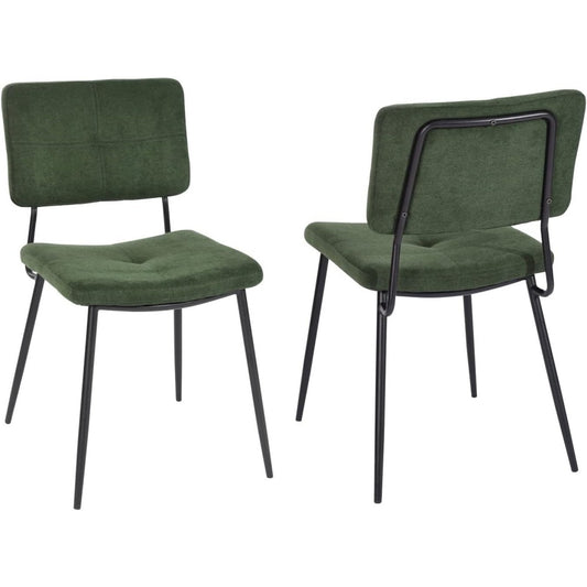 Fauteuils retro verts lot de 2 avec assise en tissu rembourre, pieds metalliques et design vintage pour cuisine salon chambre ou bureau, 59,5 x 45 x 82 cm