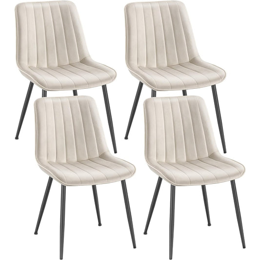 Lot de 4 chaises beige cappuccino avec dossier ergonomique et pieds acier, capacite jusqu'a 120 kg