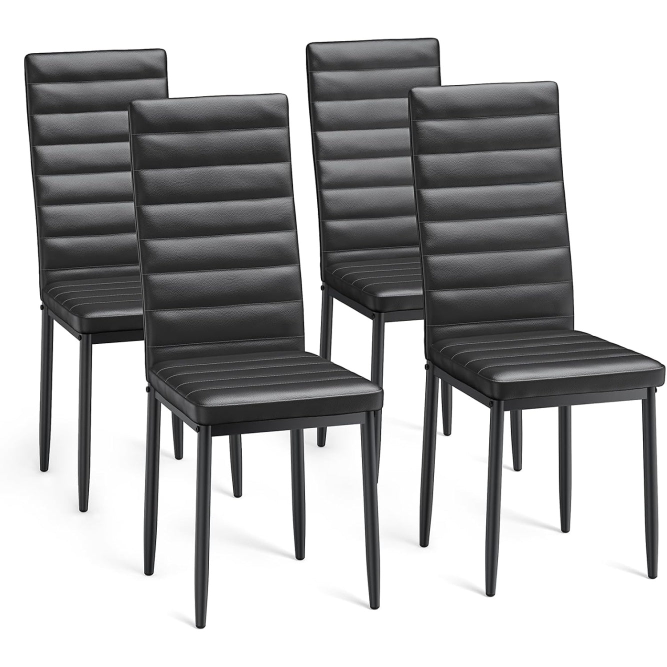 Lot de quatre chaises rembourrees avec dossier haut ergonomique, revetement cuir synthetique noir, ideales pour cuisine bureau ou espace repas