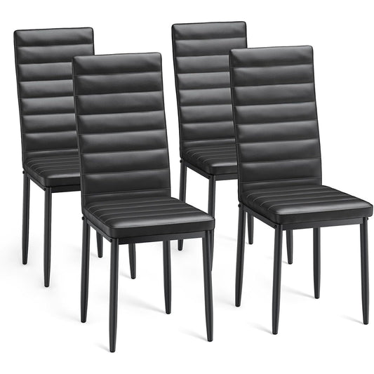 Lot de quatre chaises rembourrees avec dossier haut ergonomique, revetement cuir synthetique noir, ideales pour cuisine bureau ou espace repas