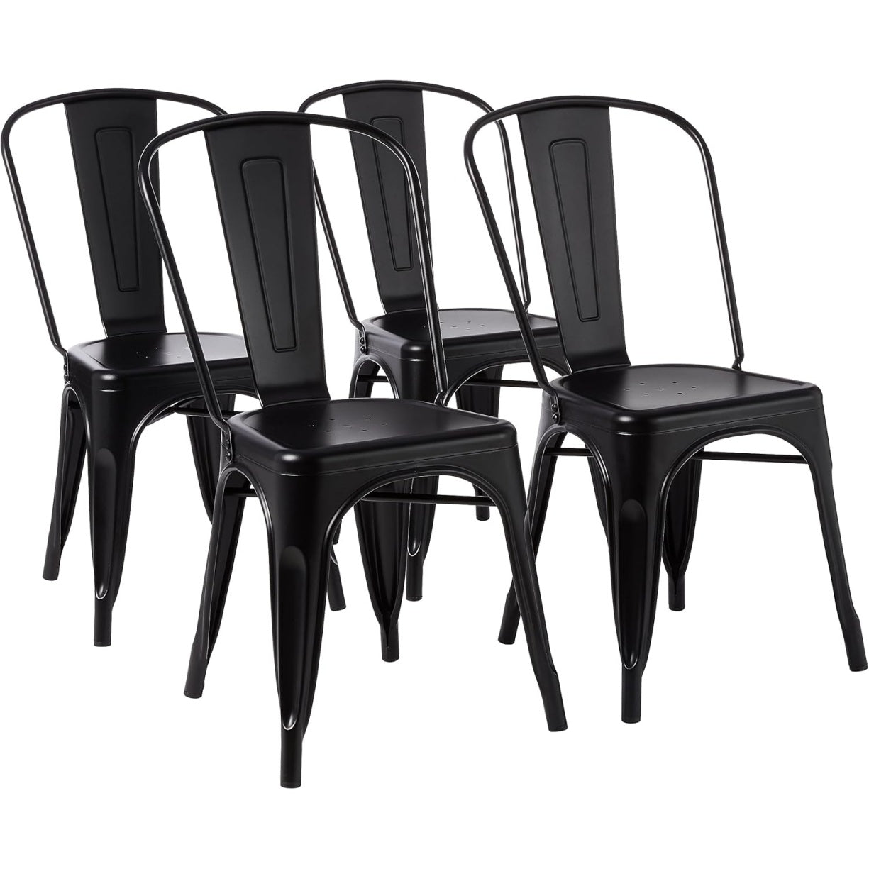 Ensemble de quatre chaises noires empilables en metal pour cuisine ou interieur