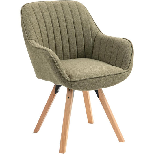 Fauteuil scandinave pivotant avec accoudoirs, assise rembourree en tissu vert et pieds en bois massif, chaise polyvalente pour chambre salon ou bureau