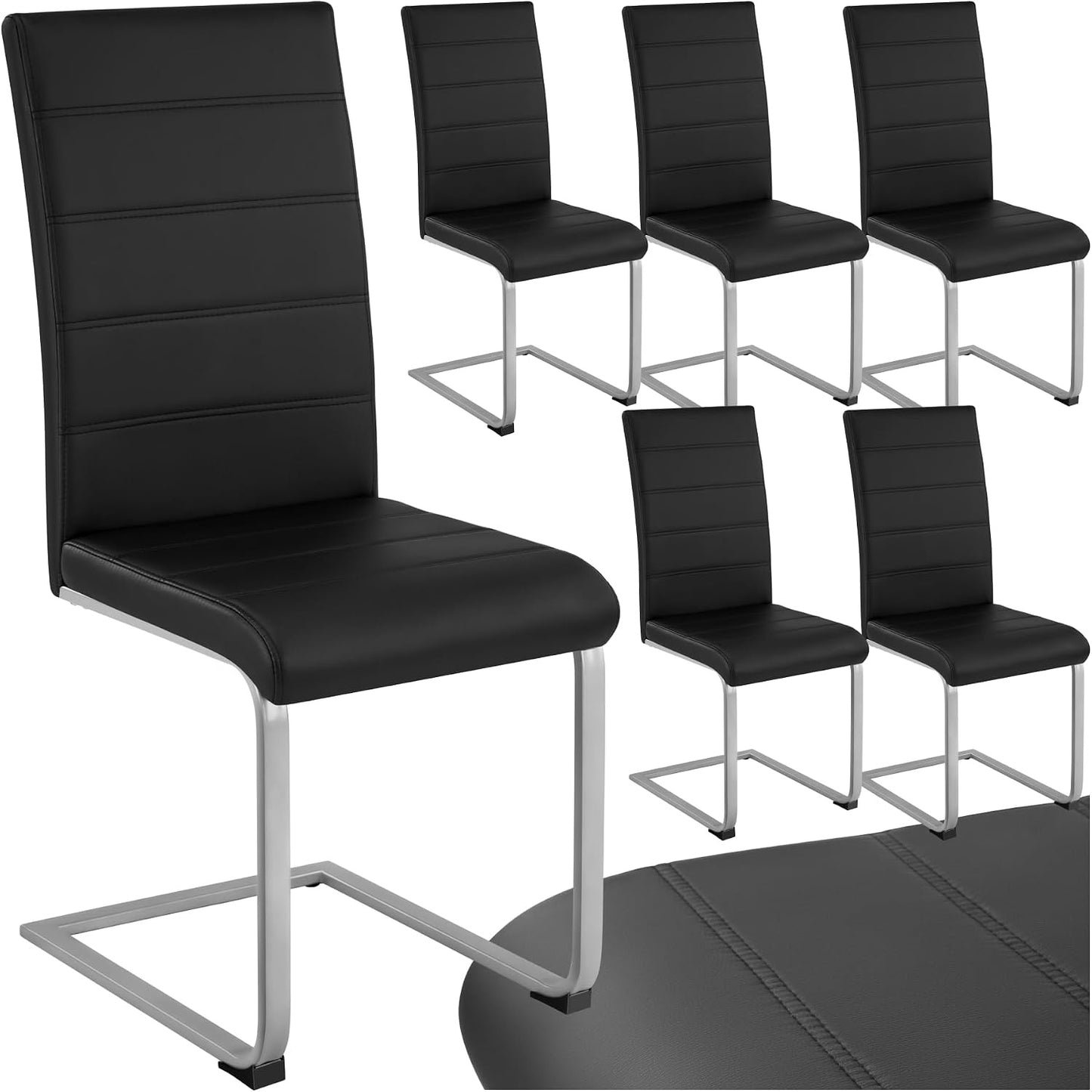 Lot de six chaises ergonomiques rembourrees en cuir synthetique avec pieds acier, design moderne pour interieur